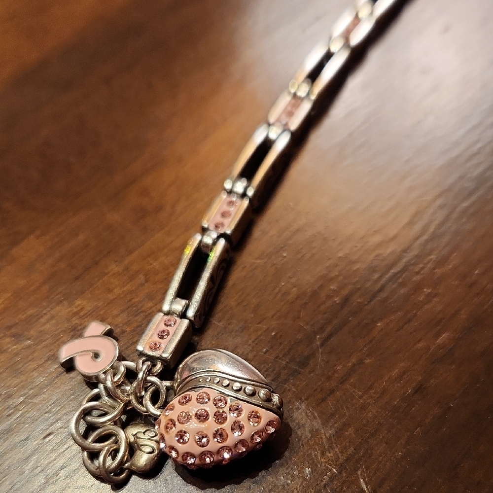 Brighton Power of Pink Silver and Pink Heart Charm Bracelet